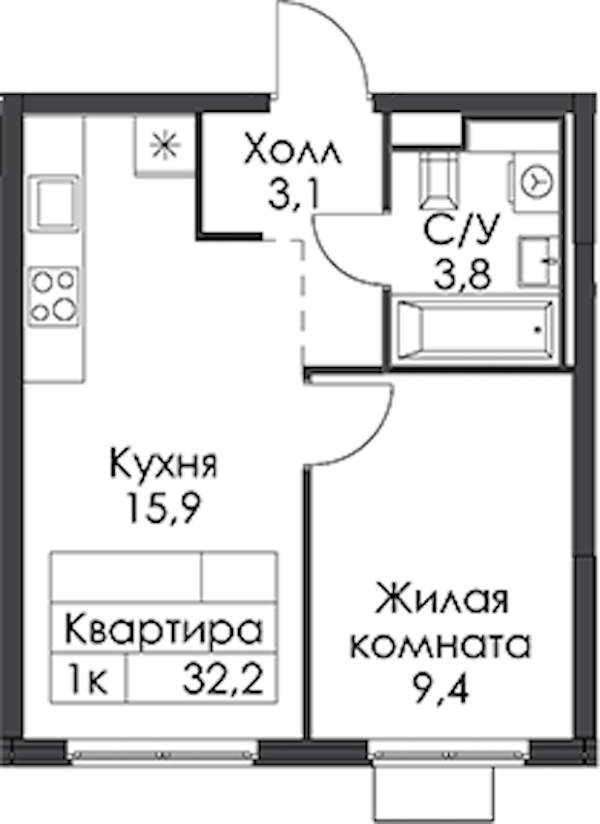 1-комнатная квартира 32.2 м², 10/24 эт., ЖК «Заречный парк»